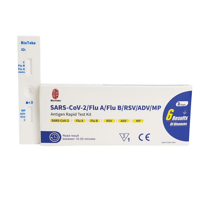 6 Az 1 -es gyors tesztkészlet a Covid, A és B influenza, RSV, Adenovírus, Mycoplasma pneumoniae számára 