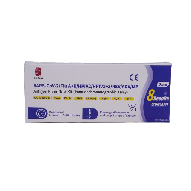 8 az 1-ben SARS-COV-2/influenza A+B/HPIV2/HPIV1+3/RSV/ADV/MP Antigen Rapid Test Kit