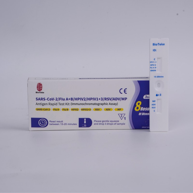 8 az 1-ben SARS-COV-2/influenza A+B/HPIV2/HPIV1+3/RSV/ADV/MP Antigen Rapid Test Kit