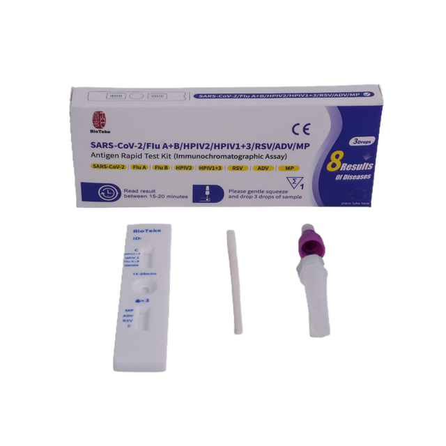 8 az 1-ben SARS-COV-2/influenza A+B/HPIV2/HPIV1+3/RSV/ADV/MP Antigen Rapid Test Kit